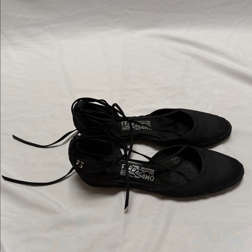 Salvatore Ferragamo Black Lace-Up Flats